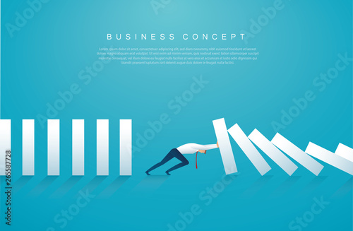 businessman stopping the domino effect. business concept vector illustration EPS10