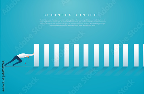 businessman stopping the domino effect. business concept vector illustration EPS10