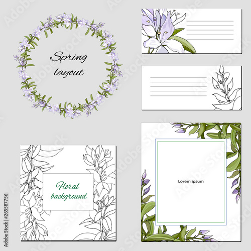 Templates for corporate identity with contour floral pattern. Natural ornament of green leaves for modern design of business cards  ads  posters  advertising.