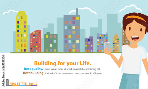 Modern real estate of architectural building design, city scene, design template, corporate branding identity.