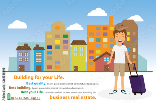 Modern real estate of architectural building design, city scene, design template, corporate branding identity.