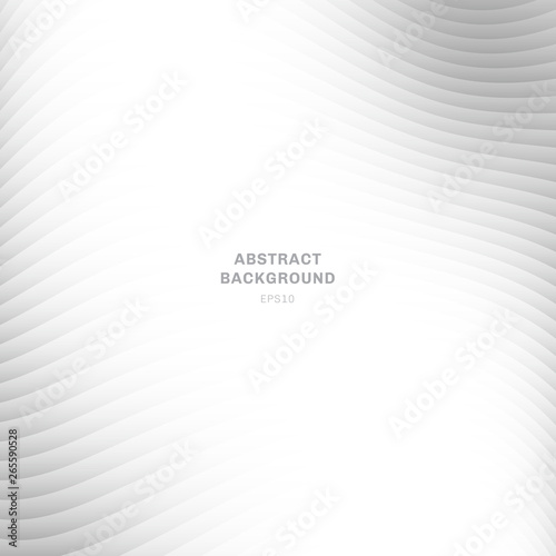 Abstract wave curve striped layered white and gray gradient color background on white background with copy space.