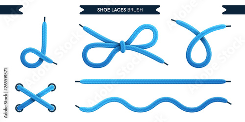 Shoe laces brush set isolated on a white background. Blue color. Realistic lace knots and bows. Modern simple design. Flat style vector illustration. photo