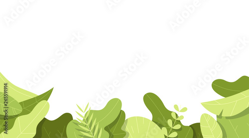 Leaves frame set. Flat style. Plants, flowers, bushes. Modern trendy minimalistic and simple design. Bright green summer, spring colors. Cartoon style. Floral background. Vector illustration.