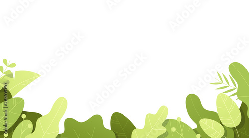 Leaves frame set. Flat style. Plants, flowers, bushes. Modern trendy minimalistic and simple design. Bright green summer, spring colors. Cartoon style. Floral background. Vector illustration.