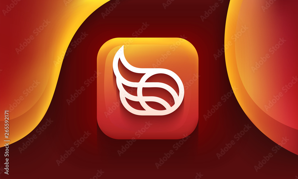 Obraz premium App icon. Ball sign. Square shape. Mobile UX/UI. Orange color with gradient. Glossy beautiful button. User interface. Stylish modern template. Vector illustration. Golden ratio.