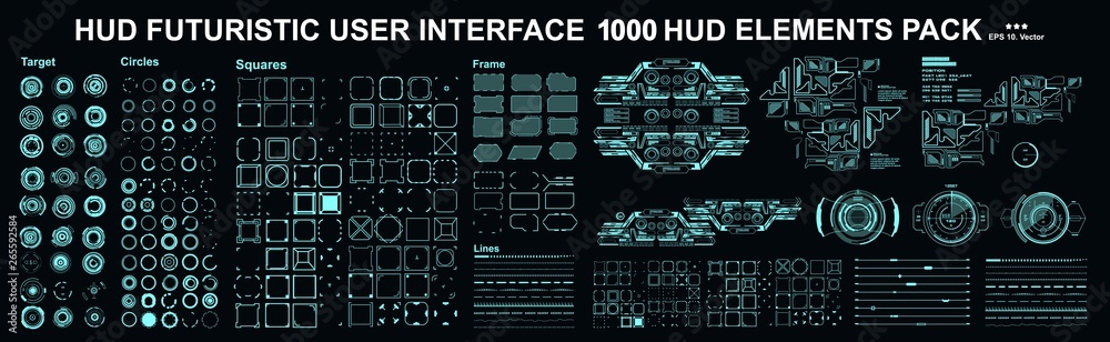 Vetor de HUD elements mega set pack. Dashboard display virtual reality ...