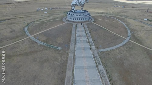 Equestrian statue of Genghis Khan in sunny weather. Mongolia, Ulaanbaatar (aerial photography) photo