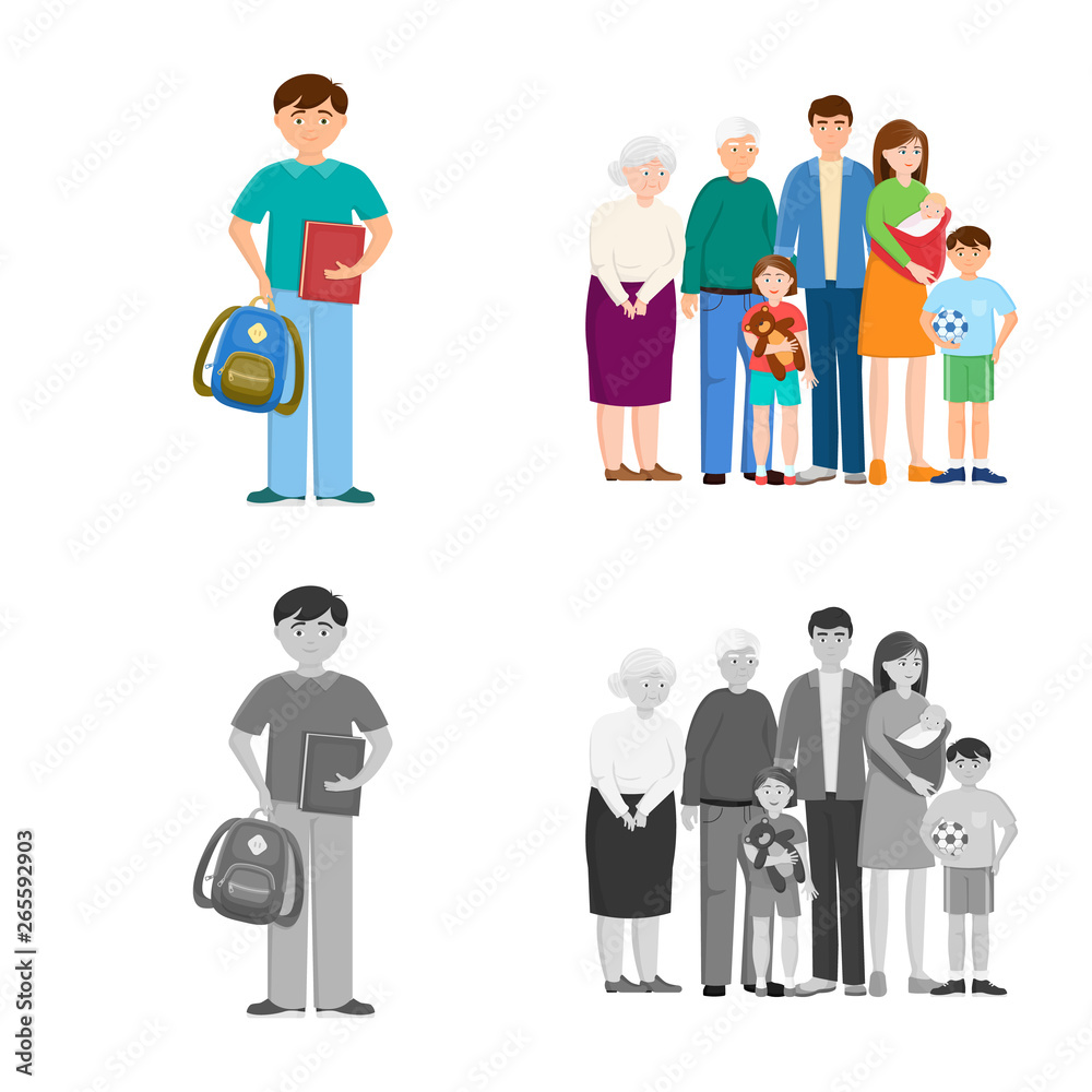 Isolated object of character and avatar sign. Set of character and portrait stock vector illustration. Isolated object of character and avatar sign. Set of character and portrait stock vector illustration.