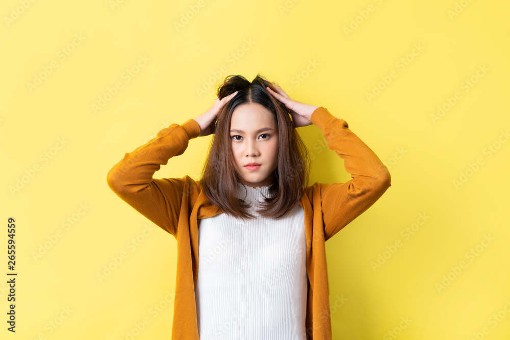 Asian woman are very angry.concept in studio Asian woman are very angry.concept in studio