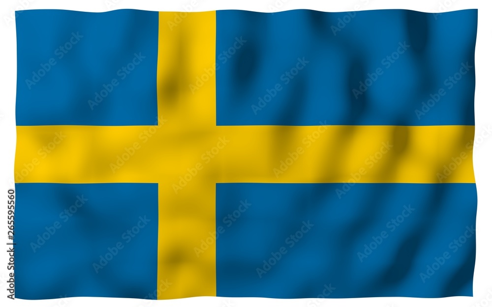The flag of Sweden. Official state symbol of the Kingdom of Sweden. A blue field with a yellow Scandinavian cross that extends to the edges of the flag. 3d illustration The flag of Sweden. Official state symbol of the Kingdom of Sweden. A blue field with a yellow Scandinavian cross that extends to the edges of the flag. 3d illustration