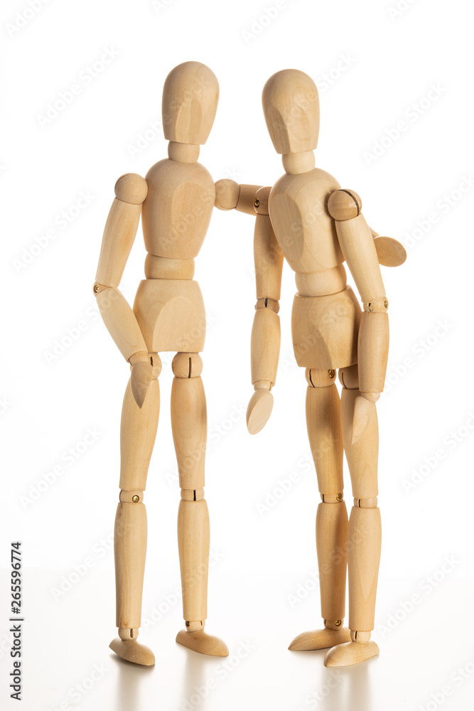 Hug Wood Mannequin Concept on isolate white background Hug Wood Mannequin Concept on isolate white background