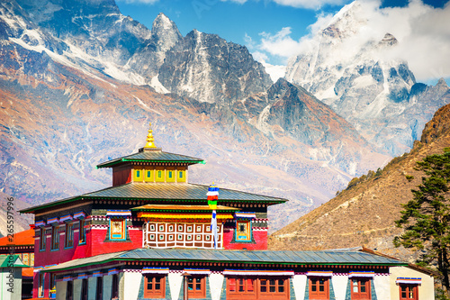 Tengboche Monastery in Himalaya mountains. Khumbu valley, Everest region, Nepal photo