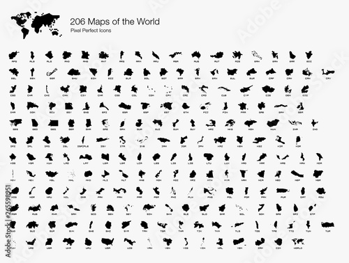Fototapeta All 206 Complete Countries Map of the World Pixel Perfect Icons (Filled Style)