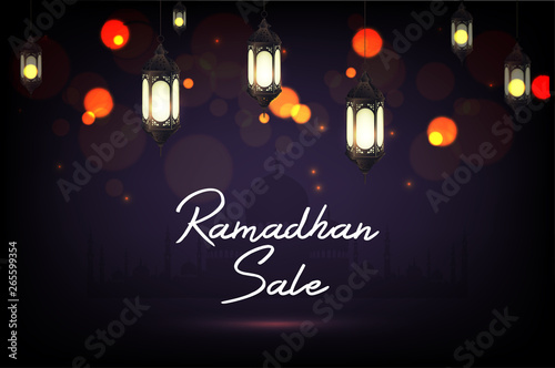 Ramadan Kareem sale with hanging lantern