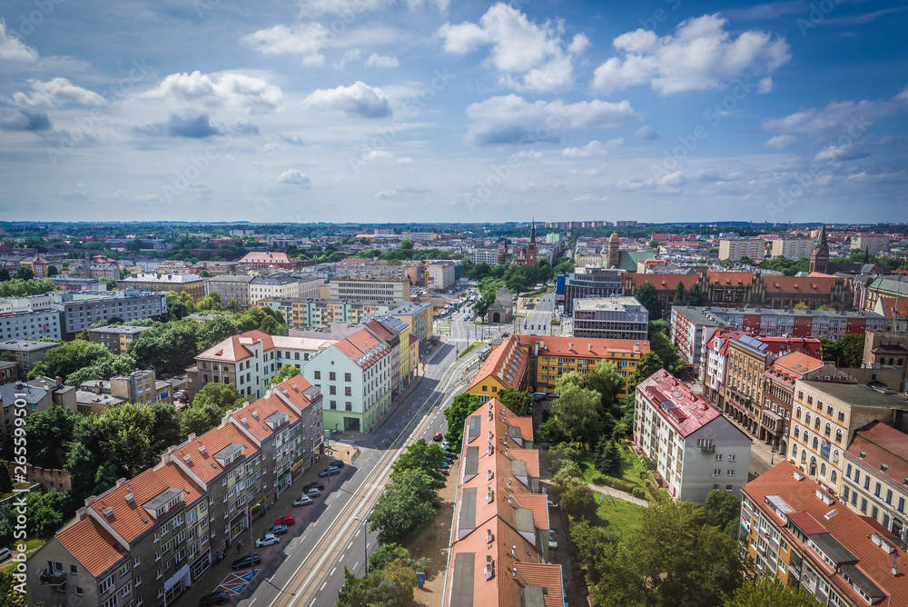 Aerial view of Szczecin city from St James cathedral, Poland