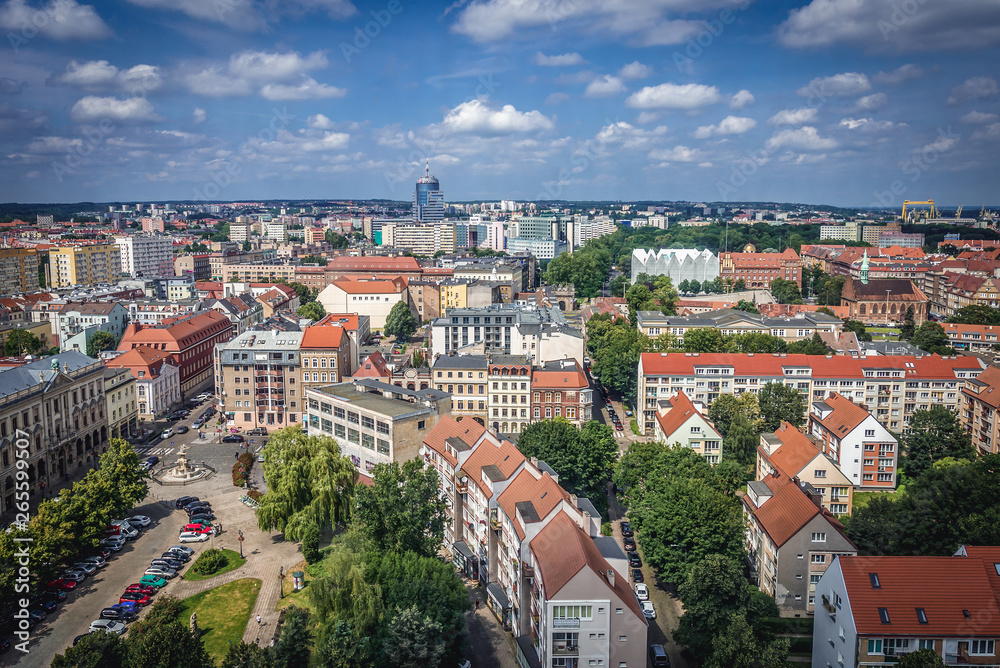 Aerial view of Szczecin city from St James cathedral