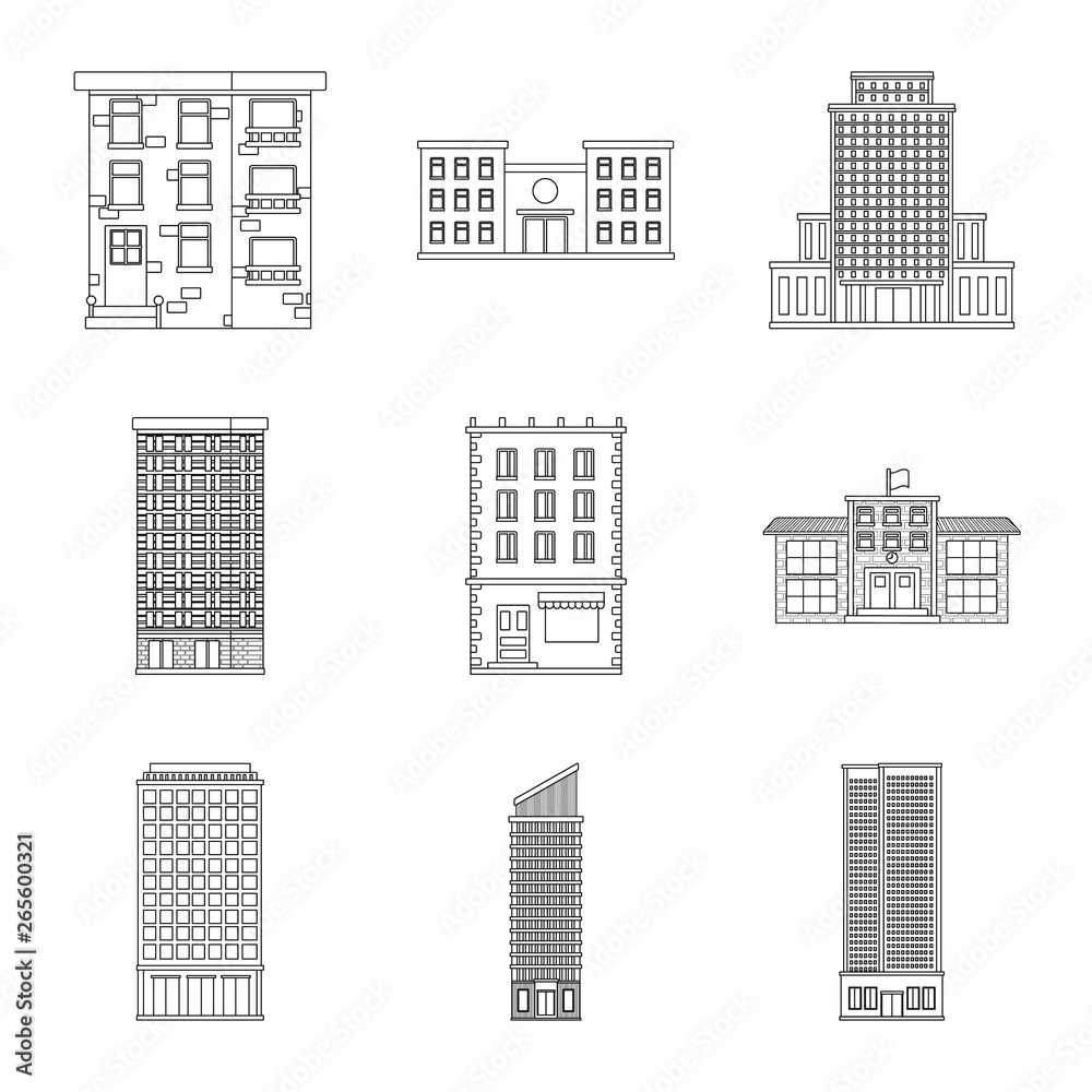 Vector illustration of architecture and exterior  logo. Set of architecture and city stock symbol for web.