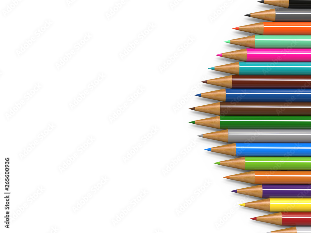Collection of coloured pencils, crayons and drawing colour pencils on isolated white background, 3d illustration Collection of coloured pencils, crayons and drawing colour pencils on isolated white background, 3d illustration
