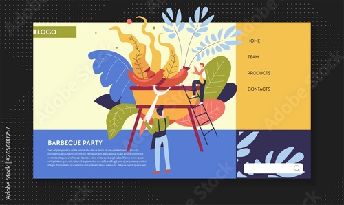 Barbecue party summer outdoor activity cooking sausages on grill