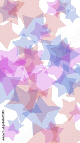 Multicolored translucent stars on a white background. Vertical image orientation. 3D illustration