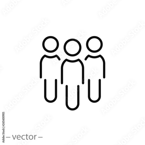people icon, group of three mans line sign on white background - editable stroke vector illustration eps10