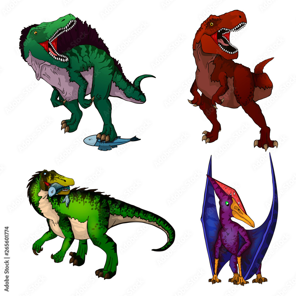 Set of dinosaurs. Isolated vector illustration. Spinosaurus ...