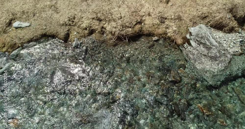 Water flows in mountain stream, aerial view. Water flows in mountain stream, aerial view.