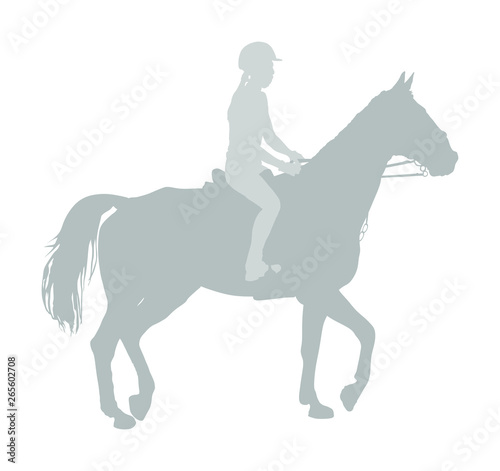 Elegant jot racing horse in gallop vector silhouette isolated on white background. Jockey riding trot horse in race. Hippodrome sport event. Entertainment gambling. Derby betting for ambler champion. © dovla982