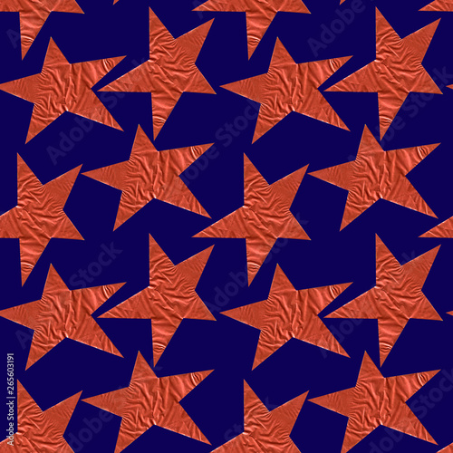 Seamless pattern with bronze stars on a blue background.