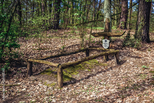 Kampinos Forest, Poland - April 23, 2017: Grave of unknown Polish soldier killed during WW2 in Kampinos Forest park in Masovia region of Poland