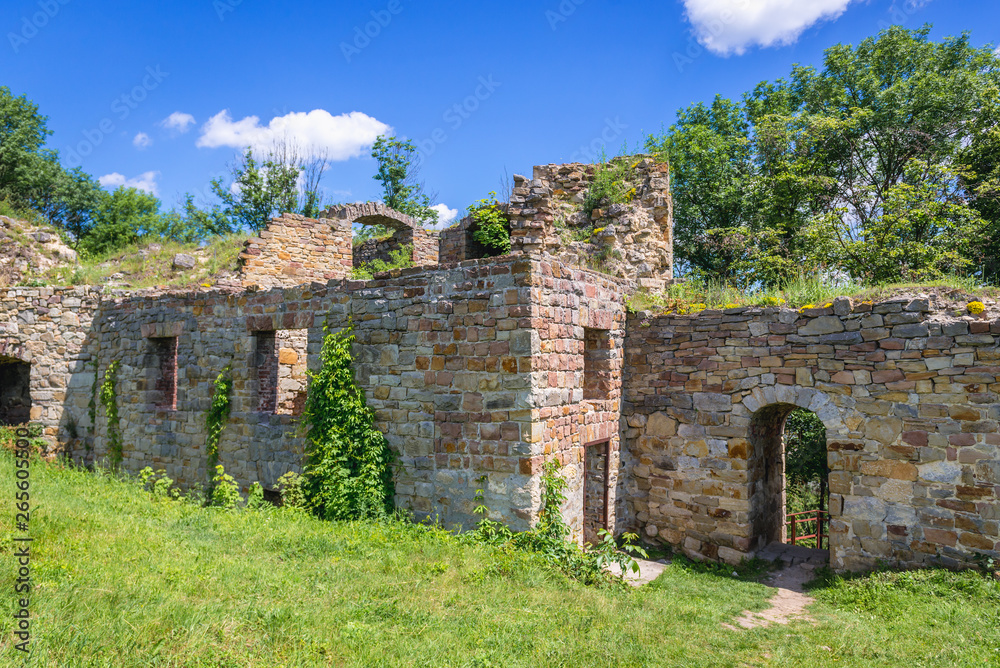 Ruined walls of castle in Terebovlia town, Ukraine