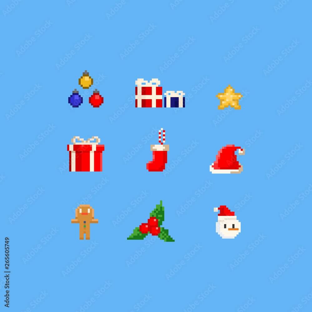 Pixel christmas elements.8bit.