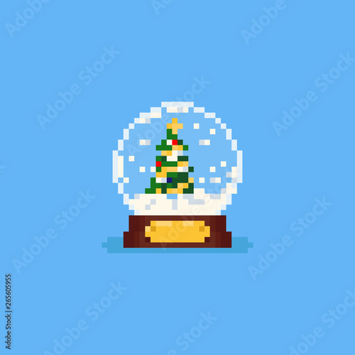 Pixel Christmas tree inside the snow globe.8bit.