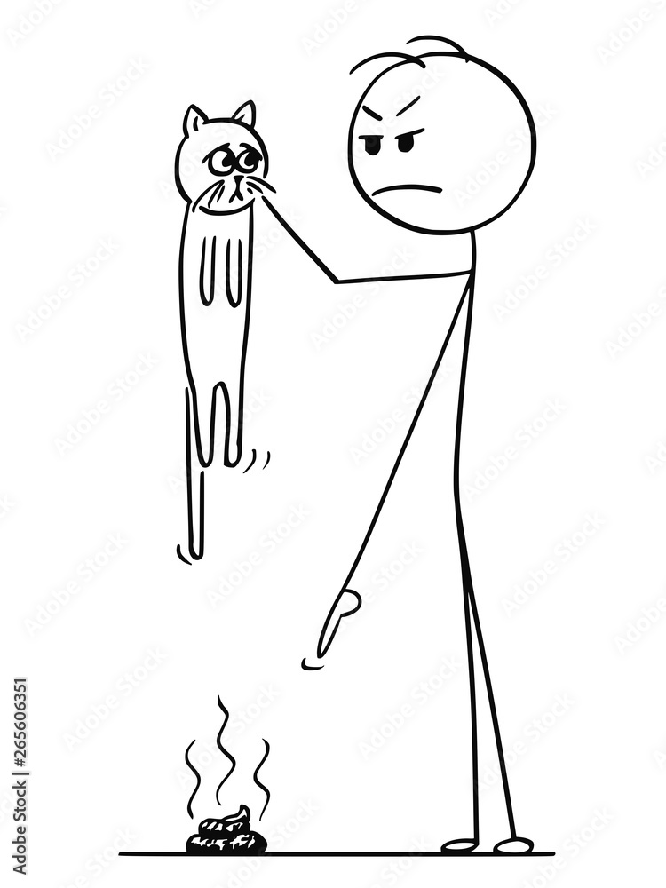 Cartoon stick figure drawing conceptual illustration of angry man