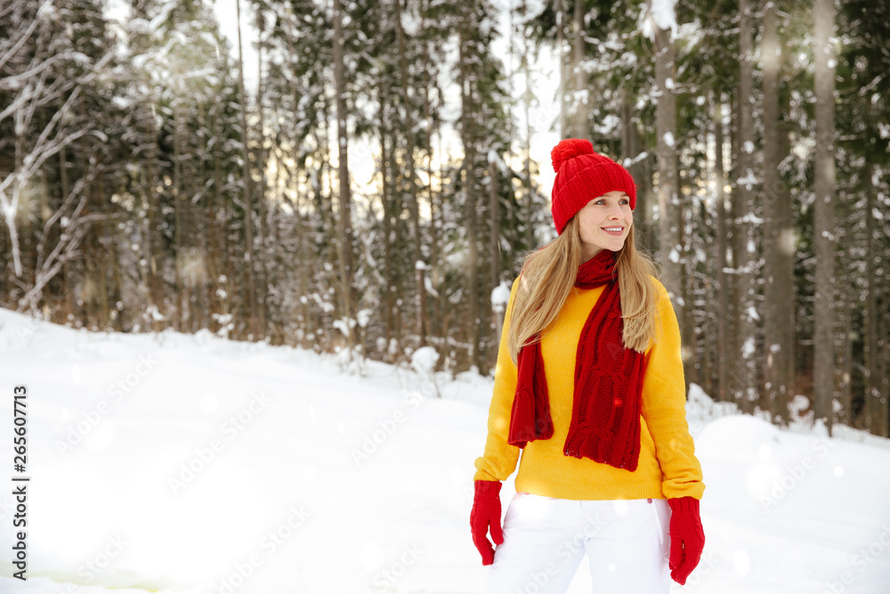 Beautiful young woman in winter forest Beautiful young woman in winter forest