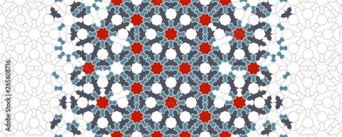 Arabesque vector seamless pattern. Geometric halftone texture with color tile disintegration or breaking