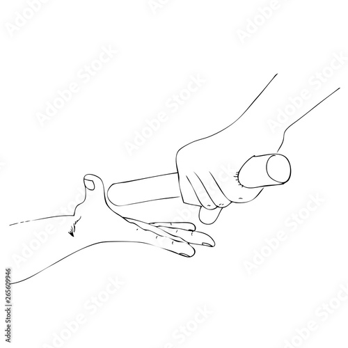 Simple Outline Manual Draw Conceptual Illustration, Senior offering responsibility to New Generation, Hand Athlete passing a baton stick to the partner 