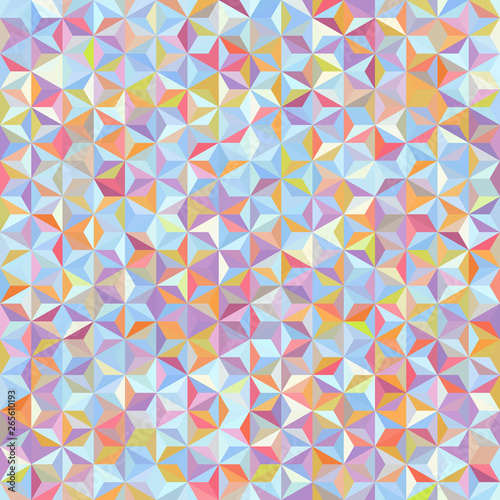 Vector seamless abstract background for design with blue, pink, yellow, orange triangles. Vector illustration