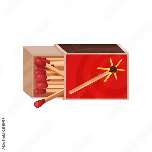 Box of matches lies on its side. Vector illustration.