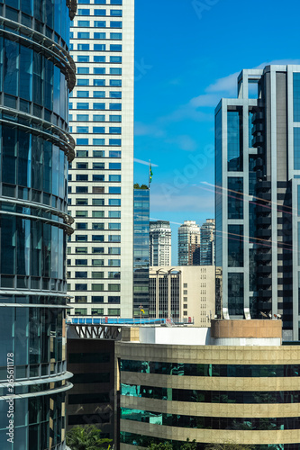 View at modern courtyard. Facade of modern building. Sao Paulo city, Brazil. South America. 