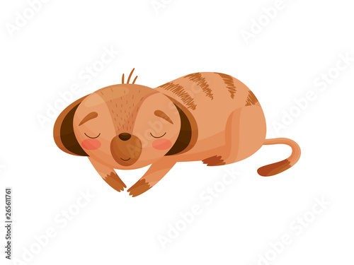Cartoon gopher sleeps on his stomach. Vector illustration on white background.