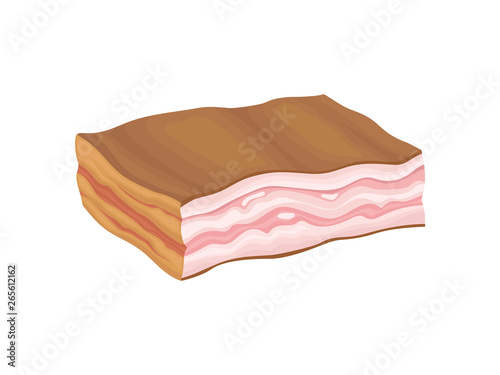Large piece of uncut bacon. Vector illustration on background.