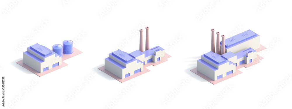 Isometric set Industrial Factory Building - 3d render