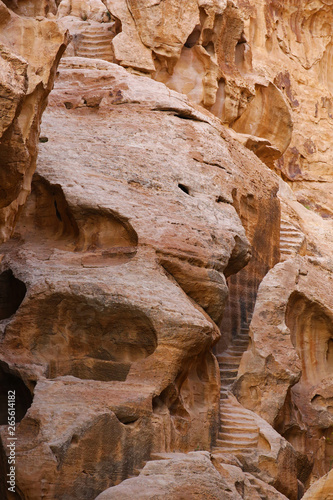 Steps carved into the rock in Little Petra, Jordan