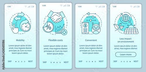 Benefits of technology onboarding mobile app page screen with linear concepts