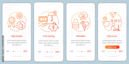Business software advantages onboarding mobile app page screen with linear concepts