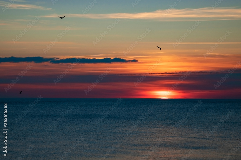 beautiful sunset on the sea, romantic seascape view
