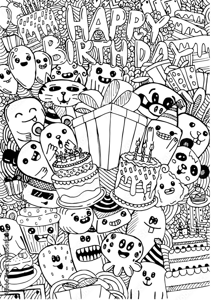 Vector illustration hand drawn of cute doodle monster cartoon birthday