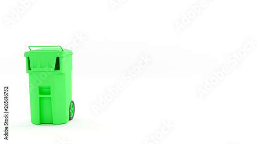 green dumpster located on the left side of the frame, 3d illustration